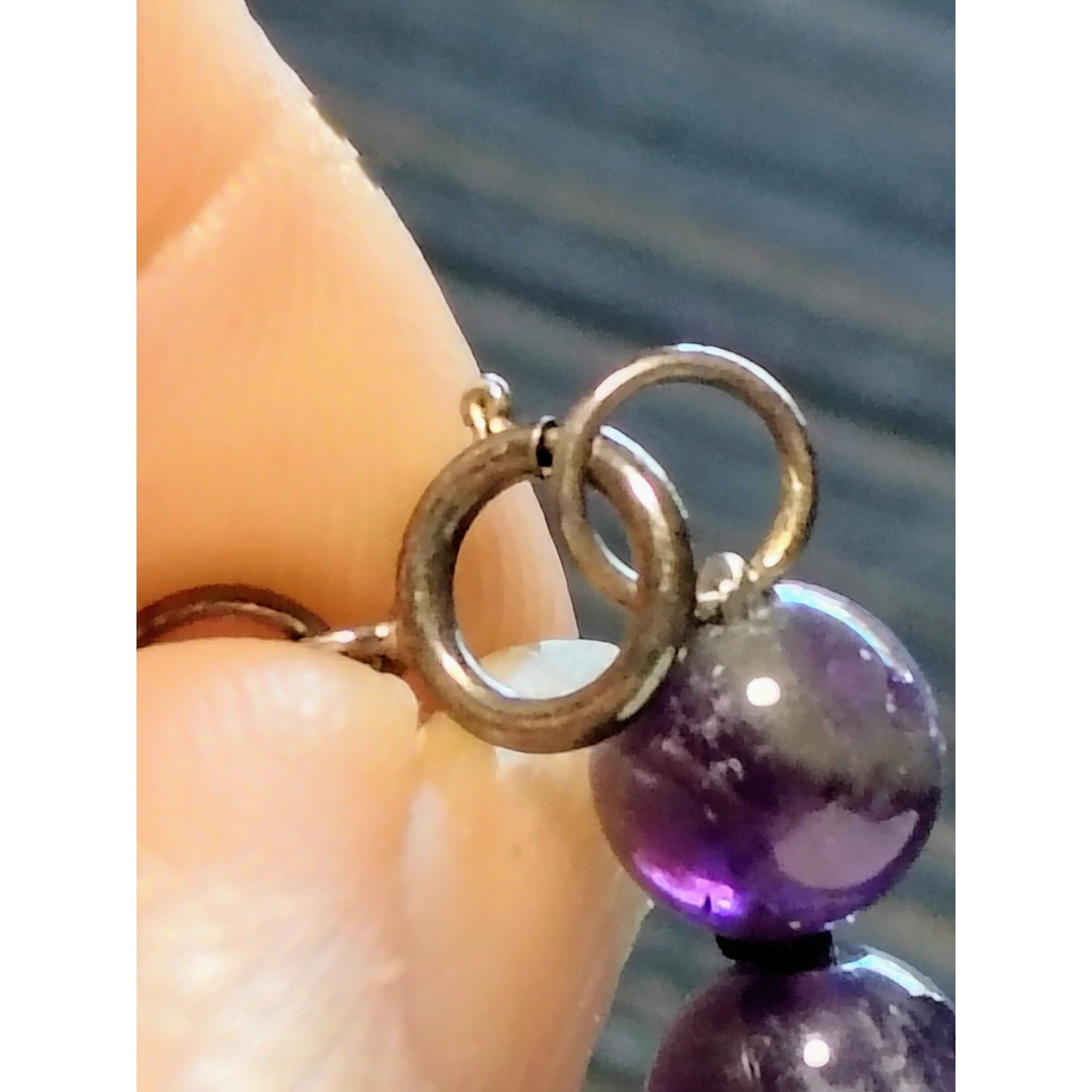N774 Artisan Double Strand Amethyst Chip Bead Necklace Purple Shell Pearl Boho