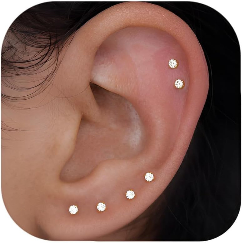 10 Pairs Small Stud Earrings for Women Hypoallergenic Multiple Piercings | Clear