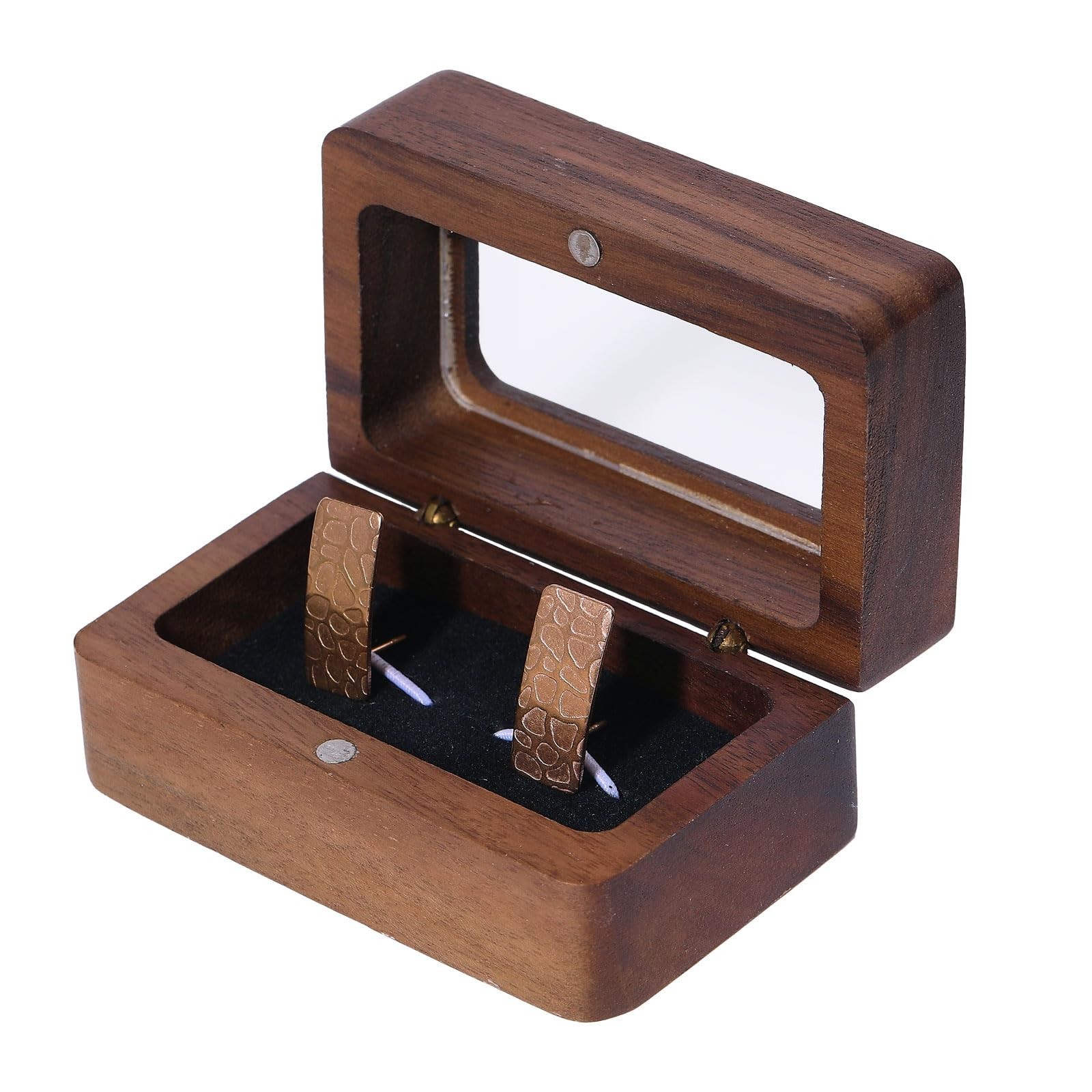 CHGCRAFT Walnut Wooden Cufflink Box with Window Square Small Cuff Links Displ…