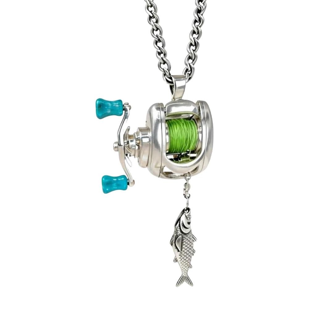 Fishing Reel Necklace Mini Rotating Reel Necklace Angler Jewelry Pendant Gift
