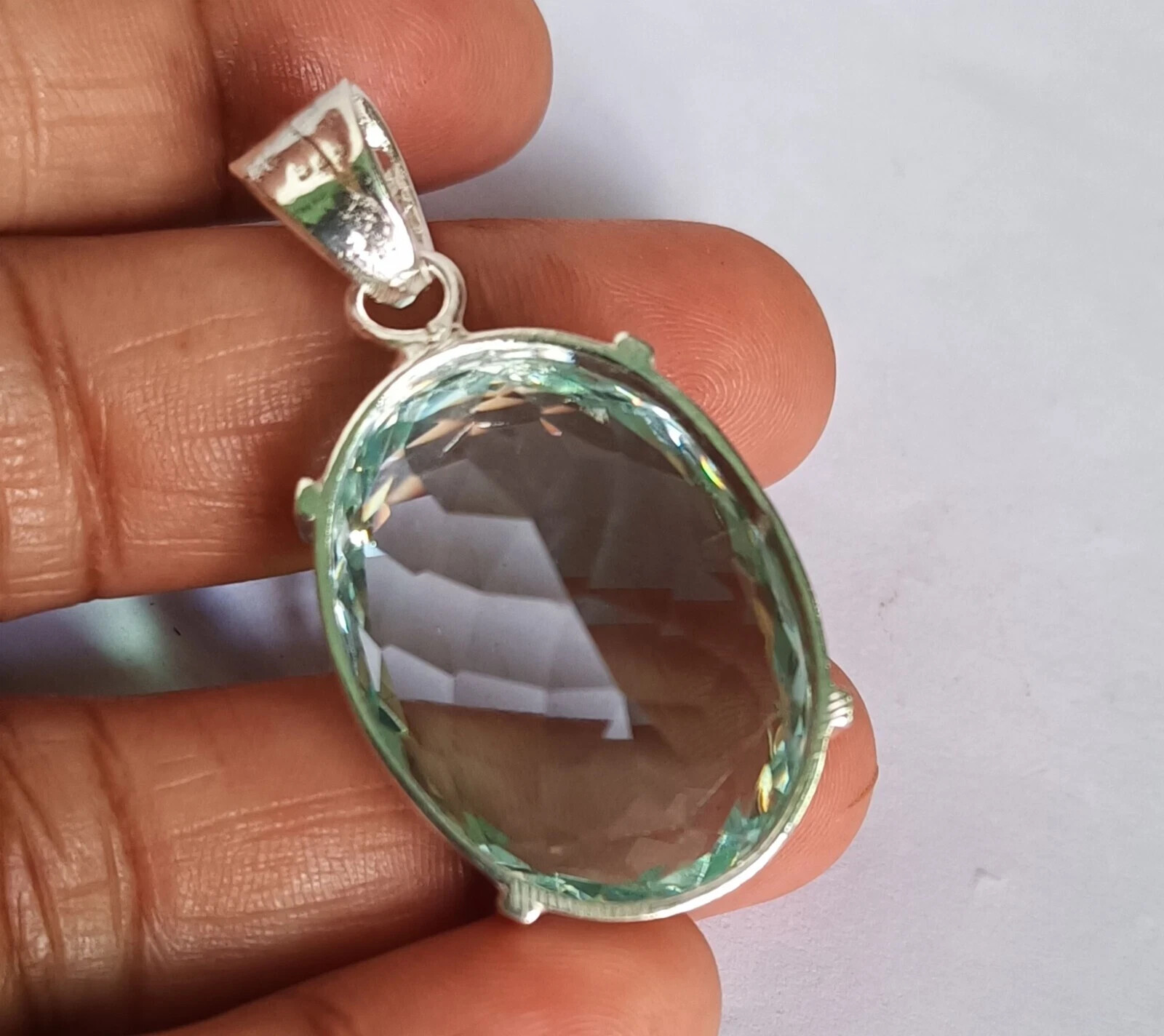 Natural 130 Ct+ Brazilian Oval AQUAMARINE Topaz Pendant 925 Silver Gemstone