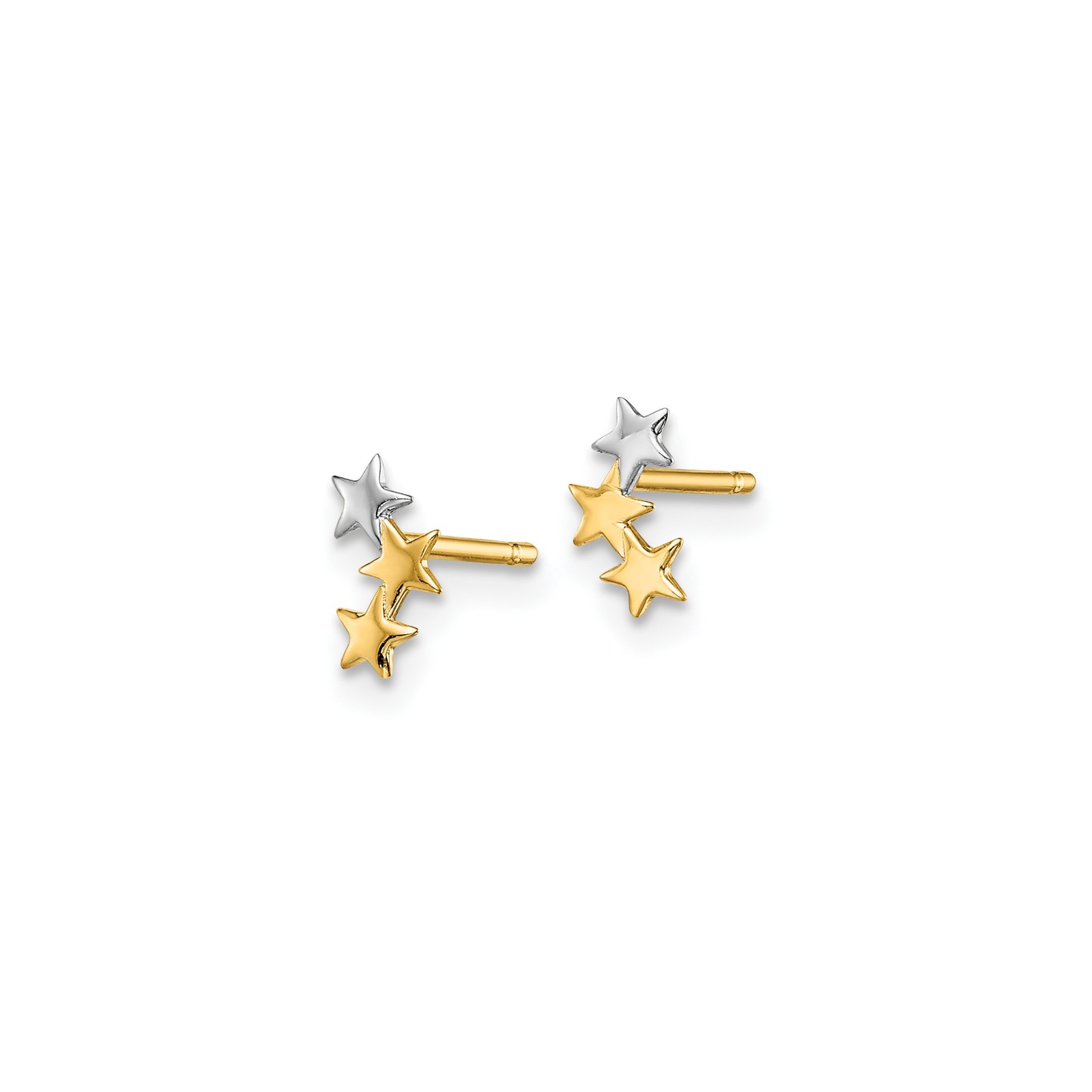 14k Two-Tone Gold Childrens and 3-Star Post Earrings