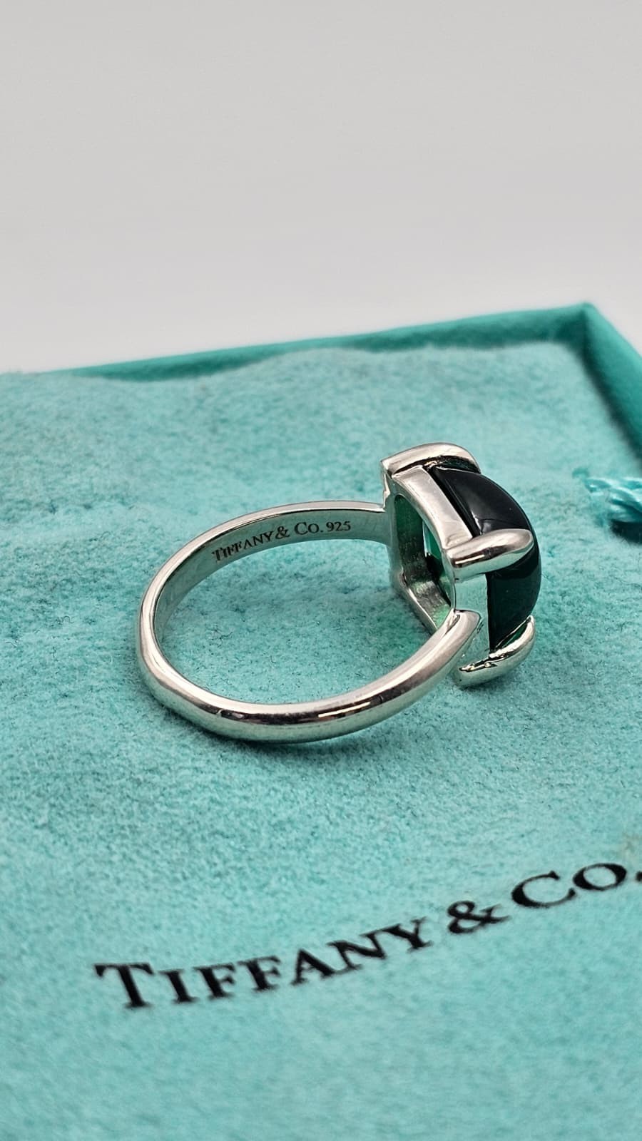 Tiffany & Co. Paloma Picasso Silver Chrysoprase Sugar Stack Cushion Band Ring 8