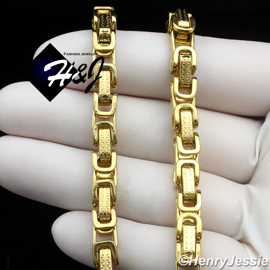 18-40″MEN Stainless Steel 6.5mm Gold Plated Byzantine Box Link Necklace Bracelet