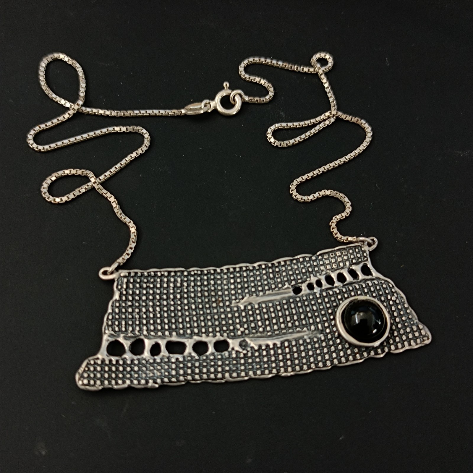 Modernist Silver Necklace Israel Artisan Onyx Abstract Expressive Studio Vintage