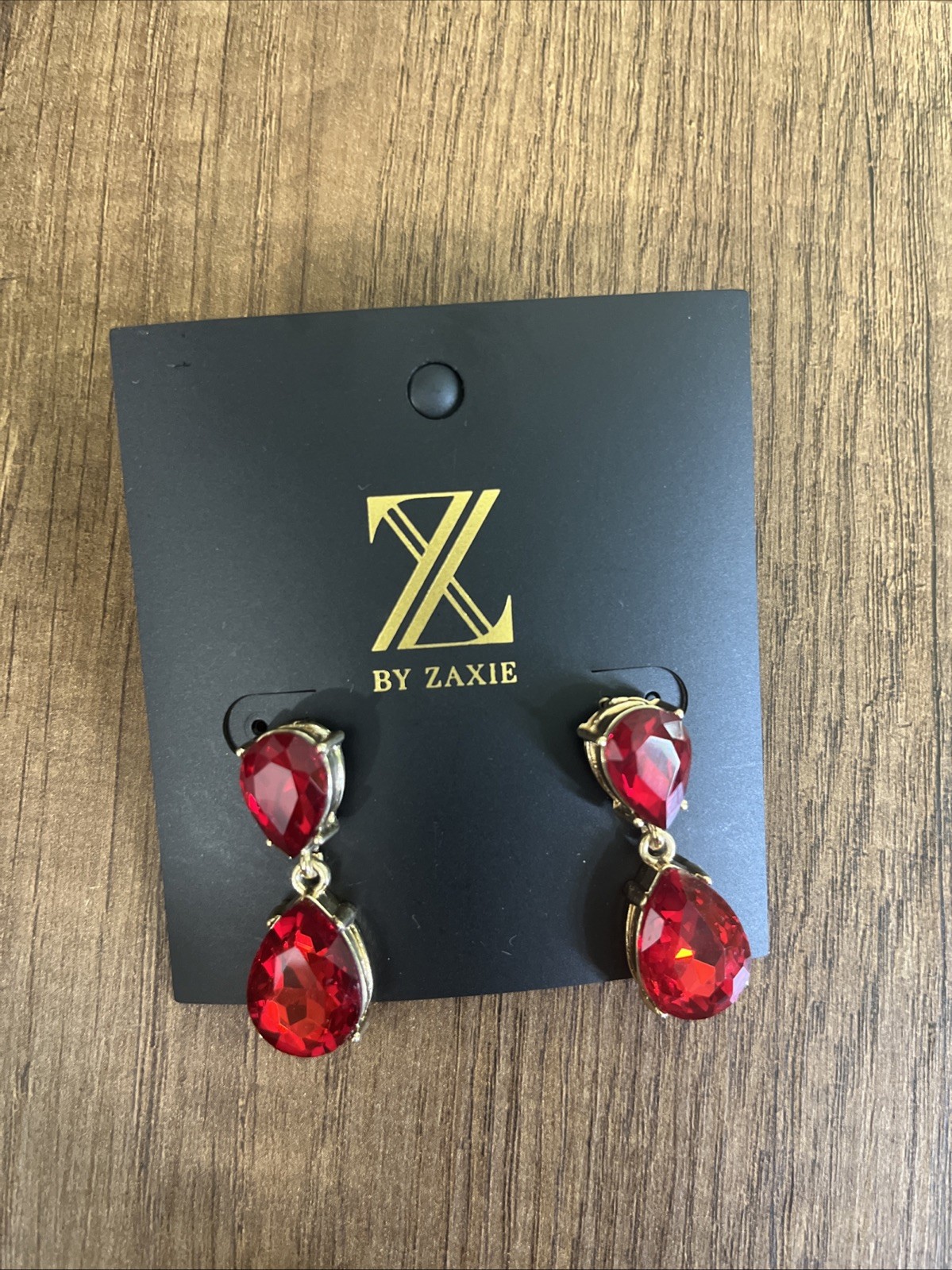 Z By Zaxie Elegant Gold Tone Dazzling Red Glass Stone Dangle/Drop Earrings