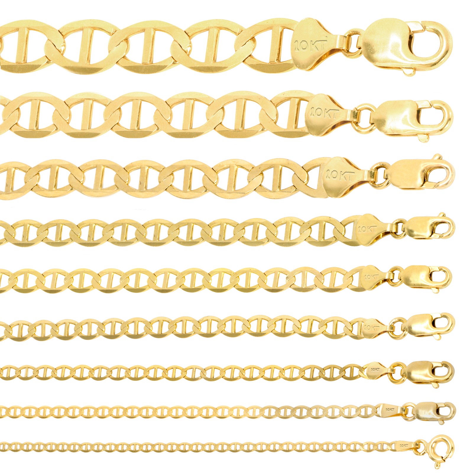 10K Yellow Gold Solid 2mm-9mm Mariner Anchor Link Chain Necklace Bracelet 7″-30″