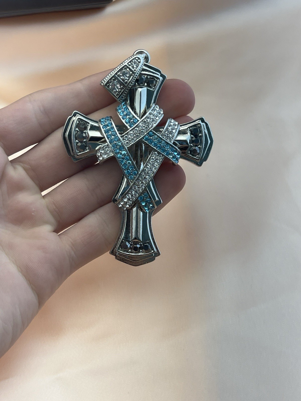 Stainless Steel, Blue, Black Clear Cz Cross Pendant Iced Out Christian Charm 8