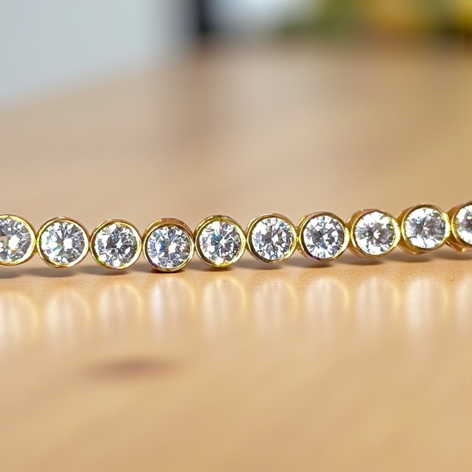 9CT Round Cut Lab Created Diamond 14k Yellow Gold Plated Bezel Tennis Bracelet