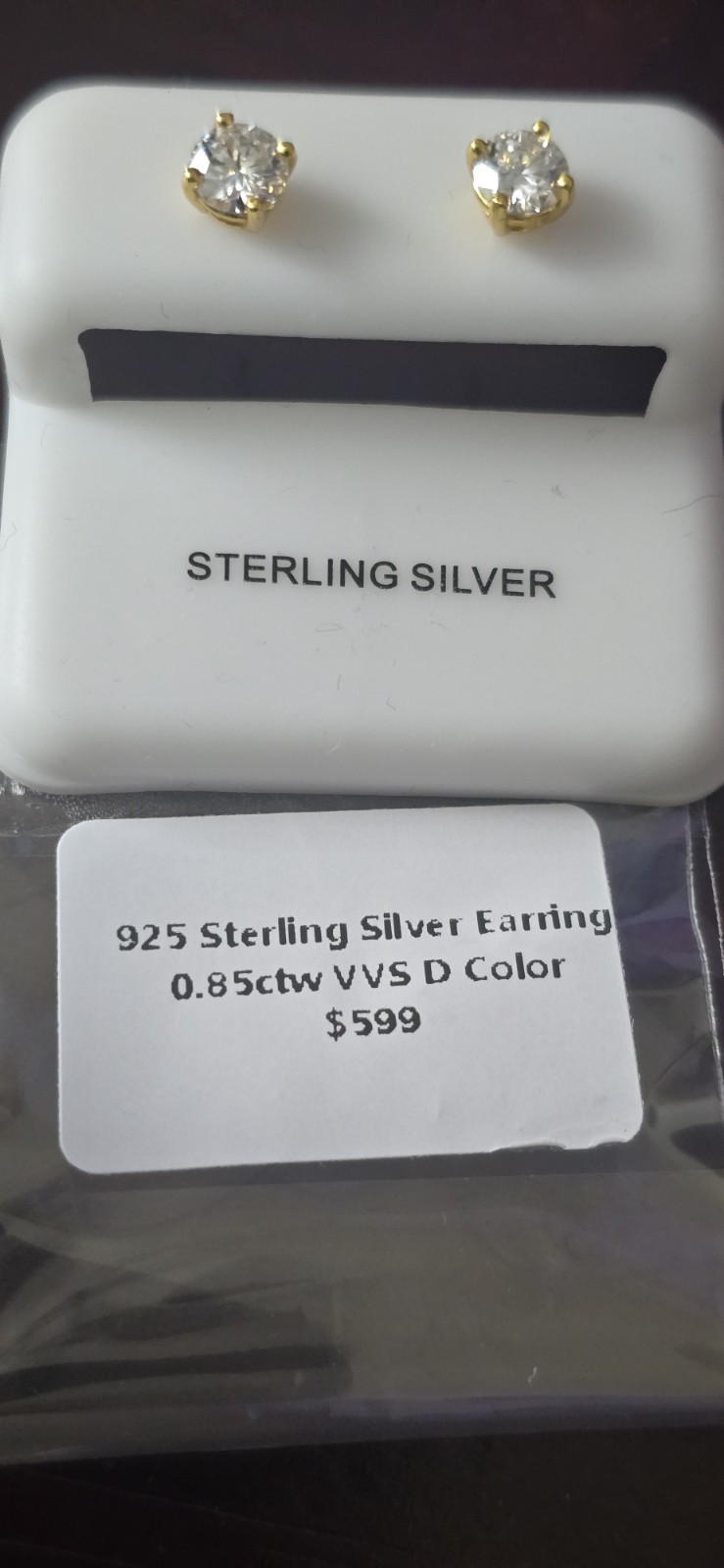 925 Sterling Silver Round Diamond Stud Earrings Prong Set VVS D 0.85ctw