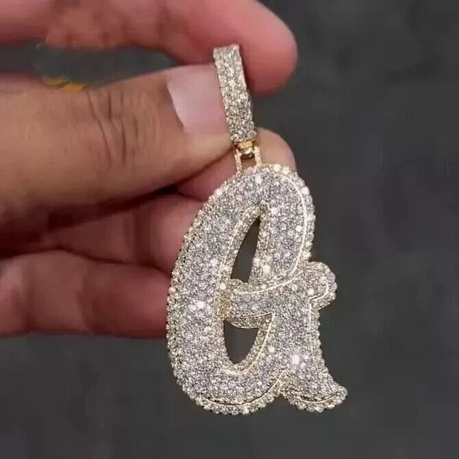 2CT Real Moissanite Customized “G” Initial Pendant 14K Yellow Gold Plated Silver