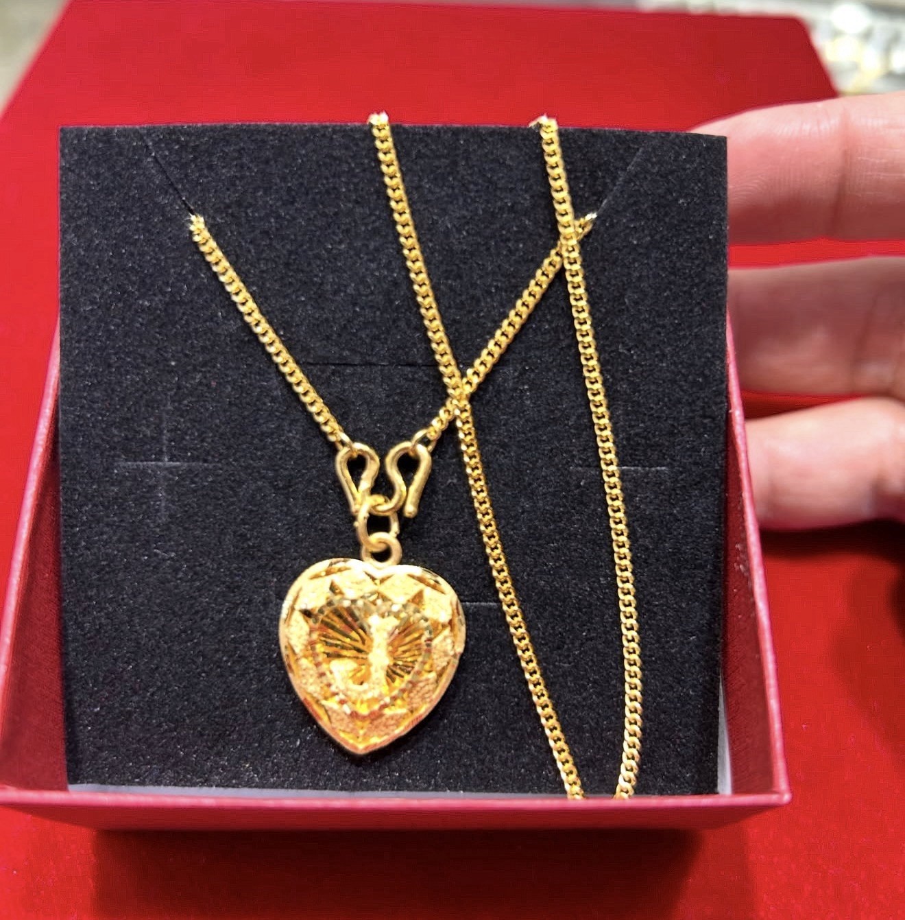 24K Pure .999 Gold Heart initial Charm Pendant + Cuban necklace 18in 15.5 grams