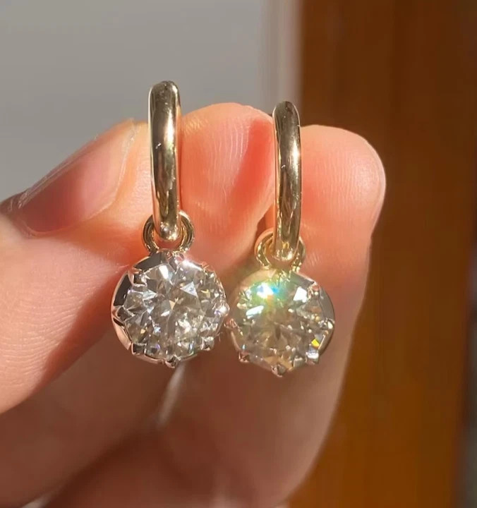 IGI 4 Ct Round-Cut EF/VS1 Lab Grown Diamond Dangle Drop Earrings 14K Yellow Gold