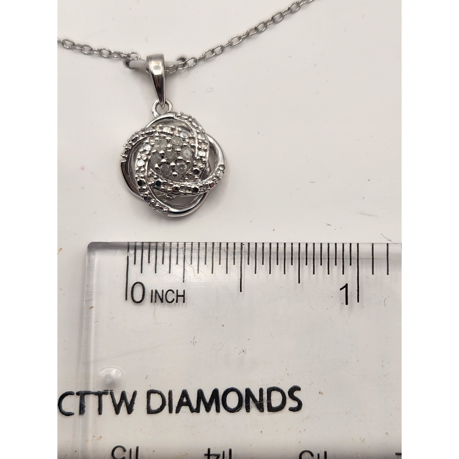Sterling Silver 1/10 CTTW Diamond Love Knot Pendant Necklace 925 Silver New