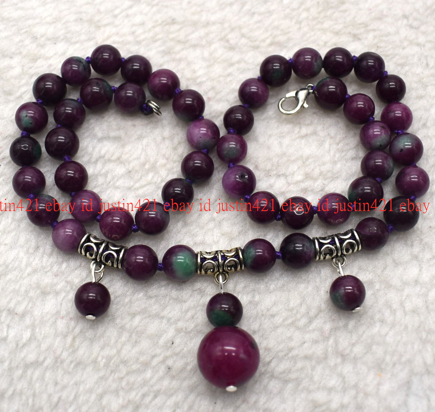 100% Natural 8mm Pretty Red Gems In Zoisite Round Gemstone Necklace 16-26 In AAA