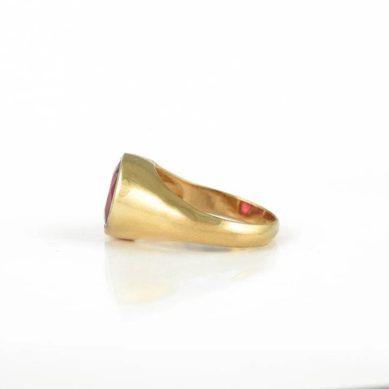 7Ct Natural Red Ruby Gemstone Solitaire Statement 14K Gold Plated Silver Ring