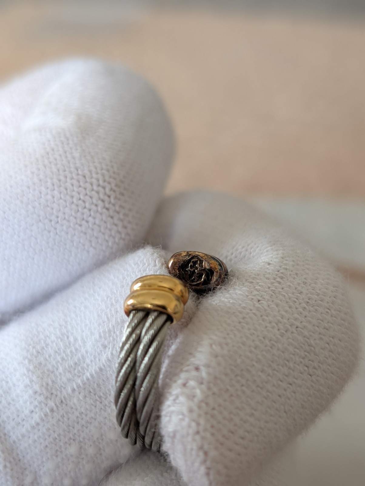 Vintage Charriol Stainless Steel Cable Heart Ring Sz US 6-7