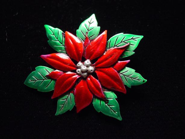 “JJ” Jonette Jewelry Silver Pewter ‘Beautiful RED Poinsettia’ Pin ~ Christmas