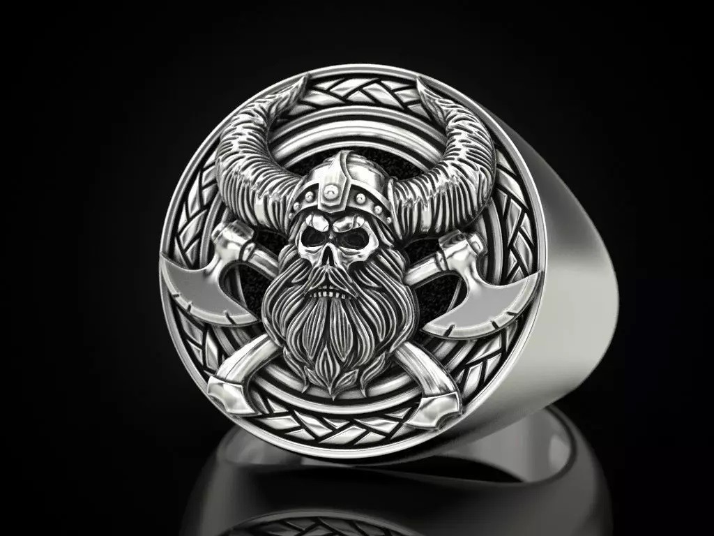 Oxidized Men’s Skull & Axe Gothic Punk 925 Sterling Silver Statement Rings