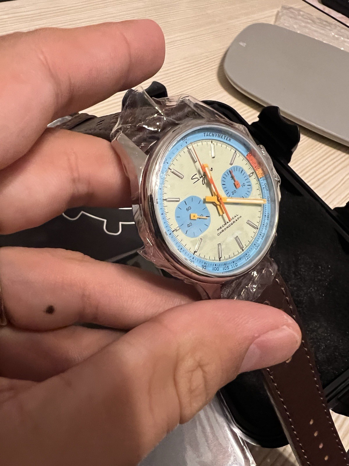 Sugess Pilot Watch 40mm ST19 Swanneck Movement Teal blue Dial with Brown Leather