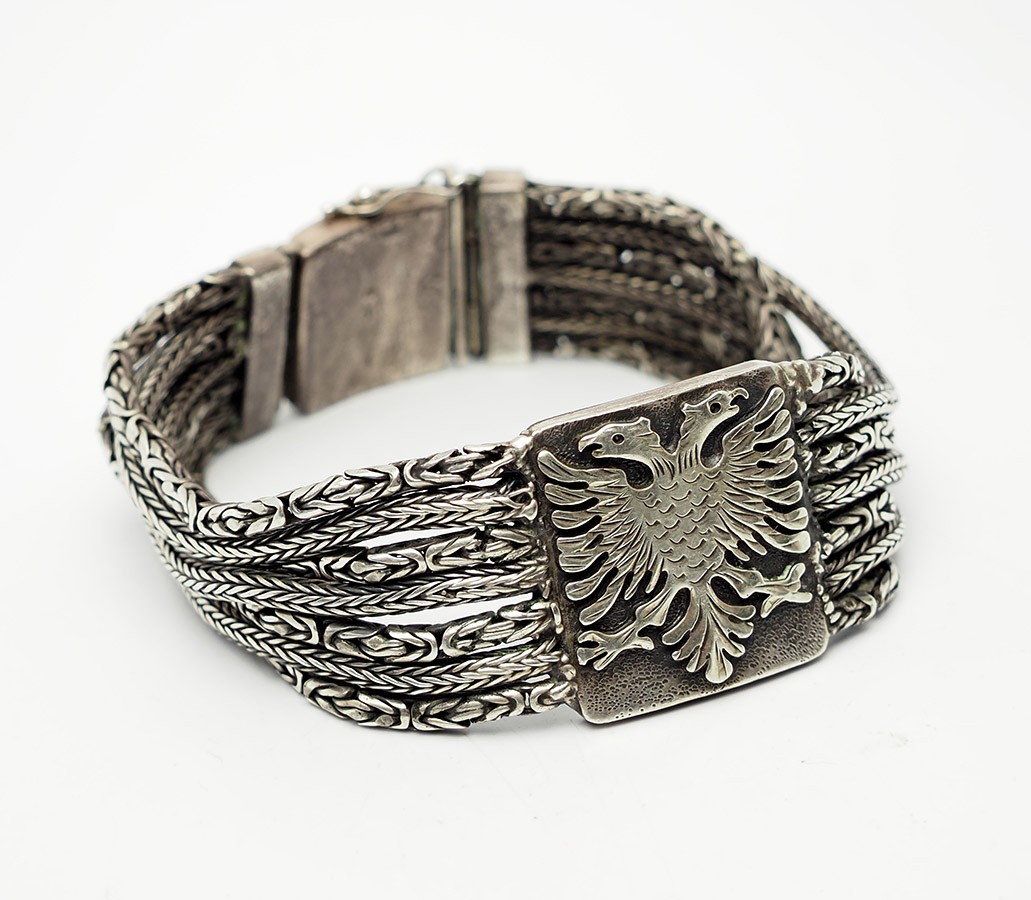 Vintage heavy handmade sterling silver Albania double headed Eagle men bracelet