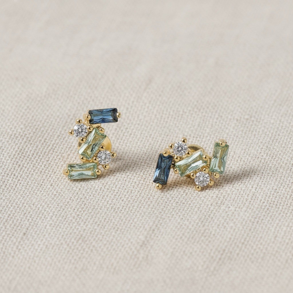 Art Deco Geometric Crystal Museum Missoma Modern Art Earrings Gold Stud CZ Boho