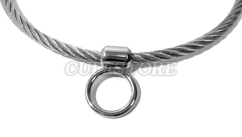 18″ Stainless Steel Wyred Collar with Single Ring Cable Wire Necklace