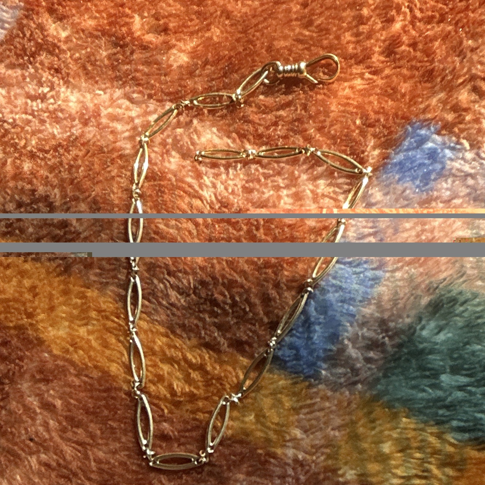 Gold Tone Pocket Watch Chain Paper-Clip Link w/ Swivel Dog-Clip Clasp