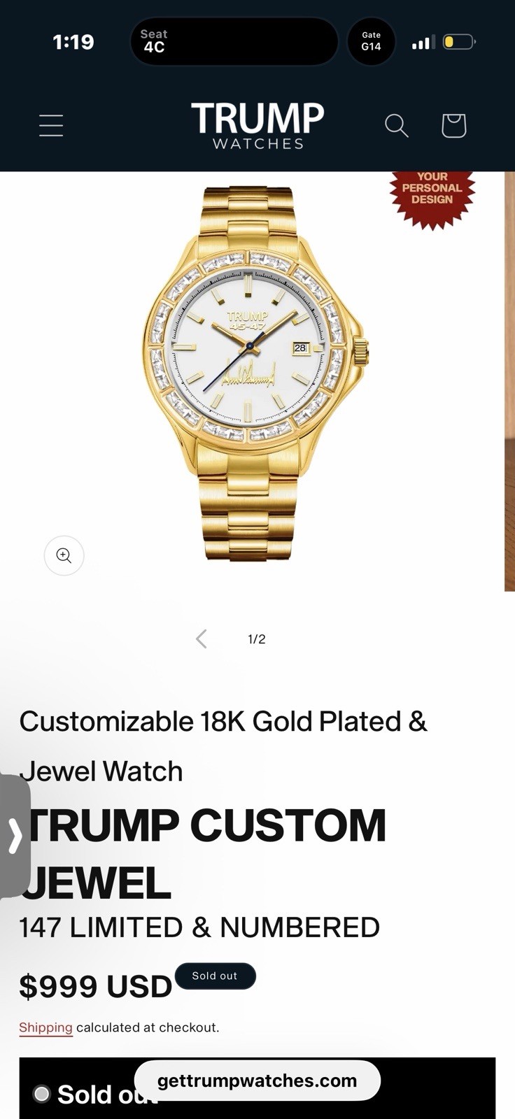 [BRAND NEW] TRUMP 18K GOLD VICTORY JEWEL WATCH WHITE 500 MADE NUMBERED LIMITED