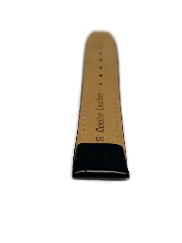 Open Ended Watch Strap, Black Calf Leather, Alligator Grain, Matt Finish