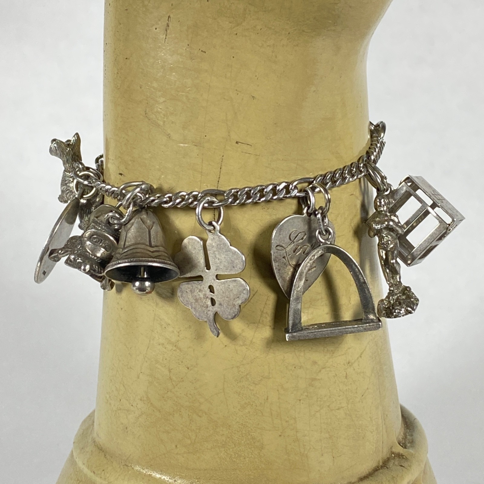STERLING SILVER Vintage Charm Bracelet 45g Variety of 15 Charms Kinney Wells