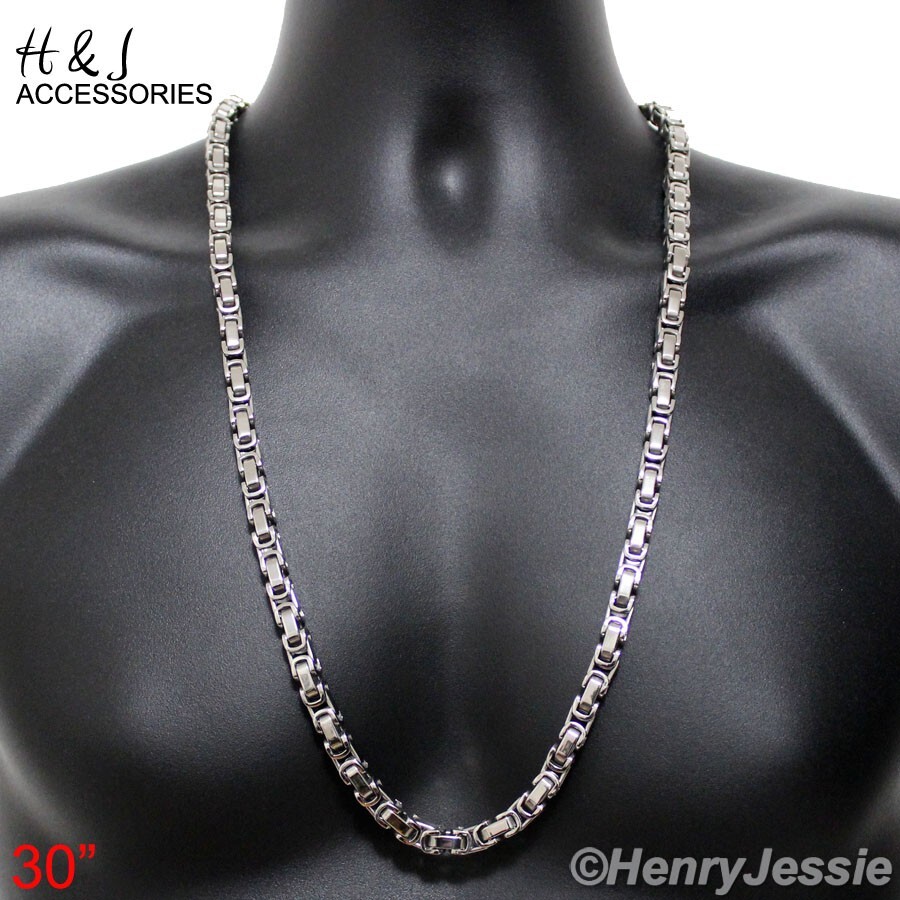 16″-40″MEN’s Stainless Steel 8mm Silver Byzantine Box Link Chain Necklace*AT