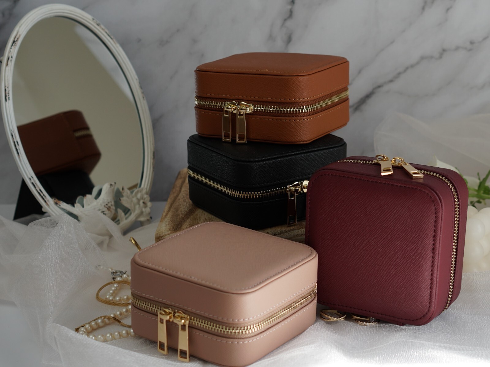 Jewelry Box, Personalized Leather Travel Jewelry Case Organizer with Mirror,