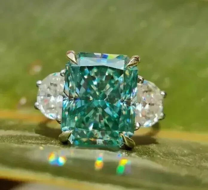 RARE 15.80 Ct Blue Treated Diamond Radiant Cut Solitaire Ring 925 Silver Ring