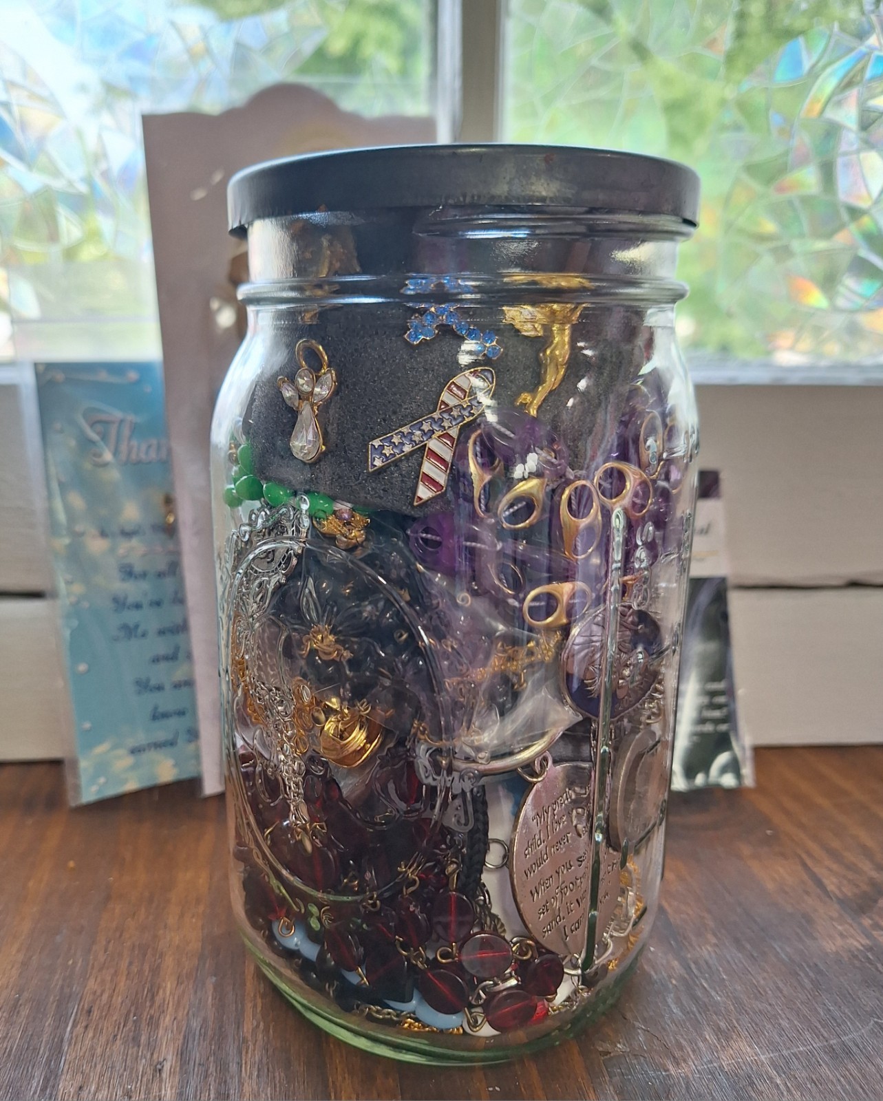 Faith Inspired Jewelry Jar Mixed Costume Jewelry Vintage