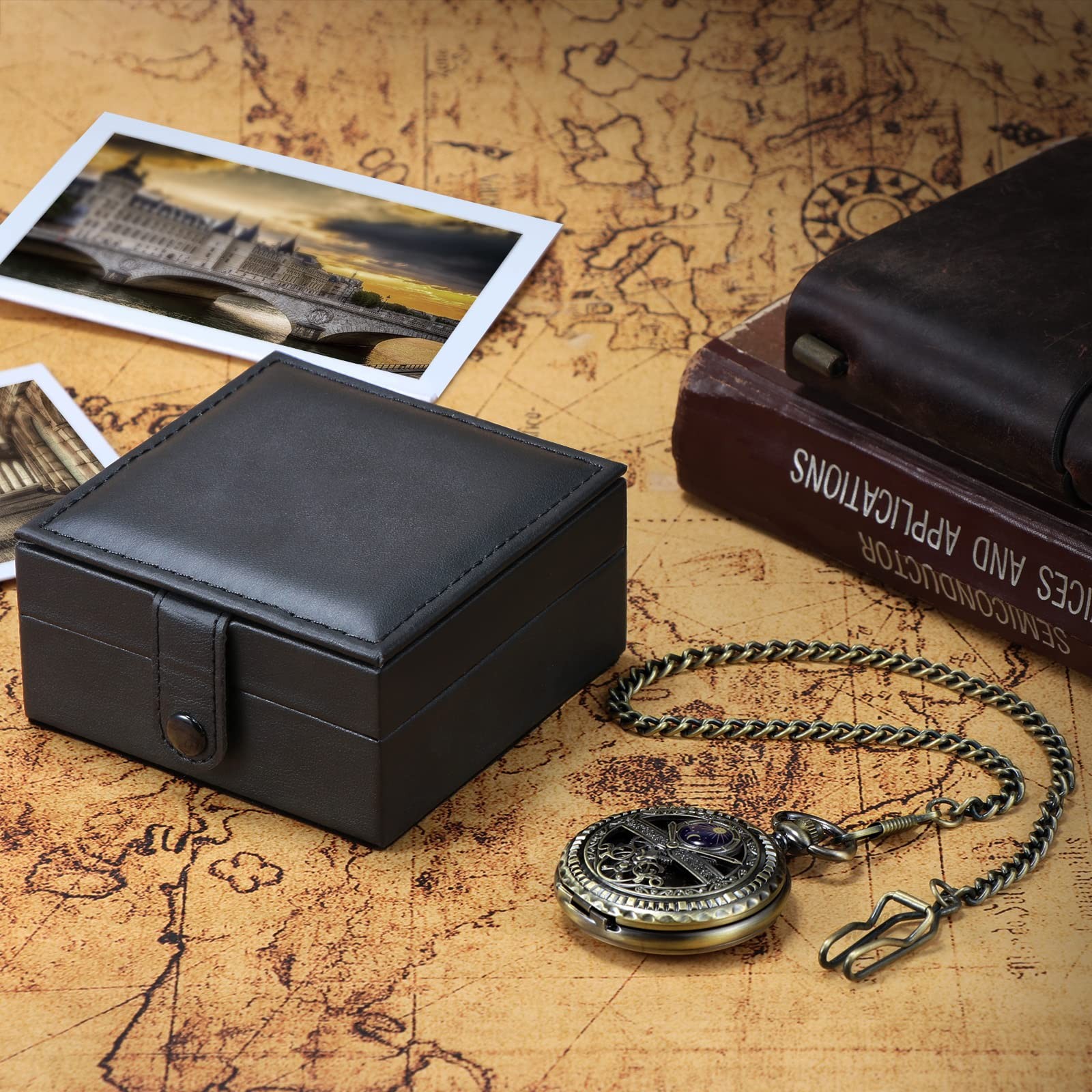 Treeweto Luxury PU Leather Pocket Watch Box Display Storage Case