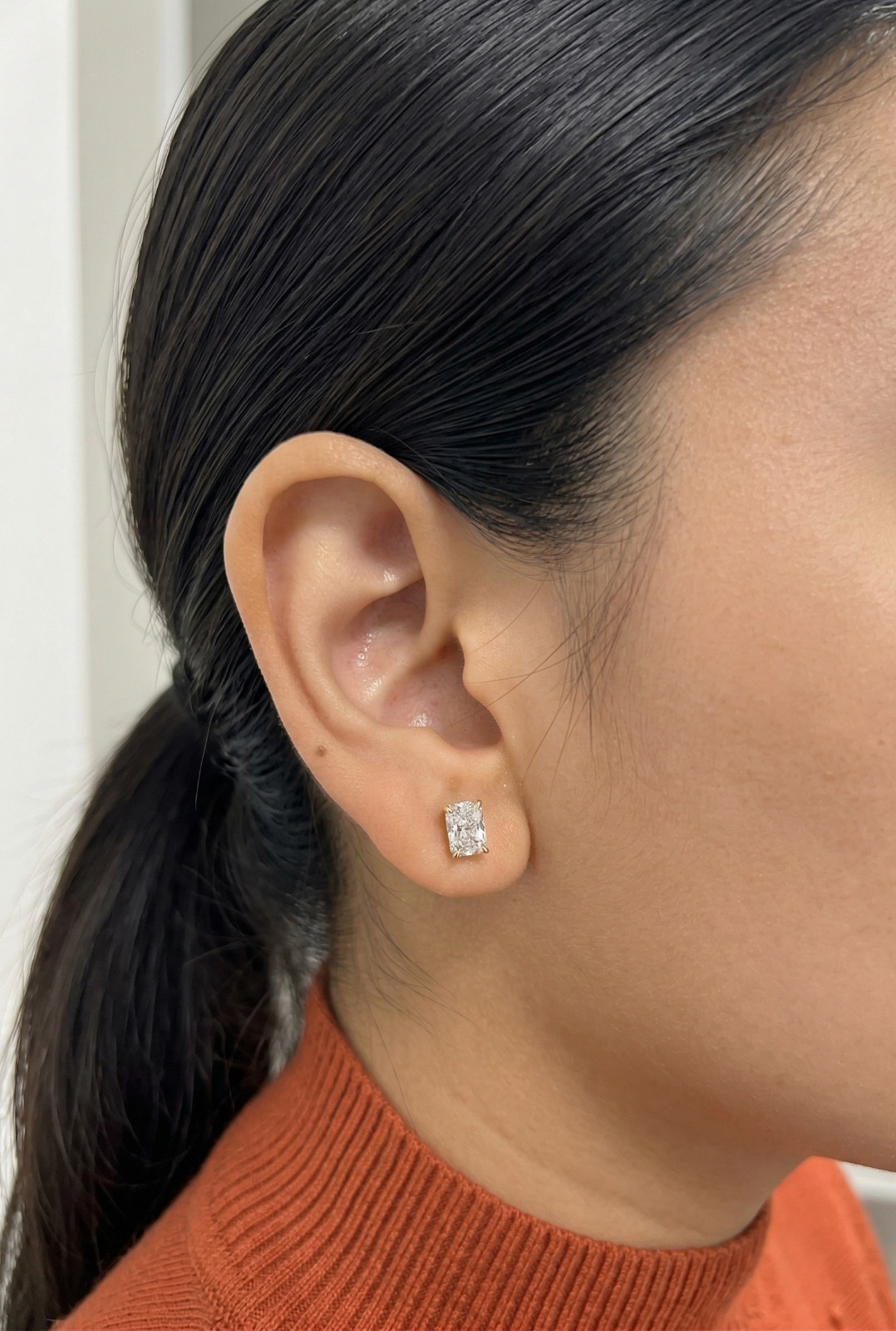 Radiant Lab Grown Diamond Stud Earrings – 1CT 2CT 4CT – Solid 14K Gold -Pushback