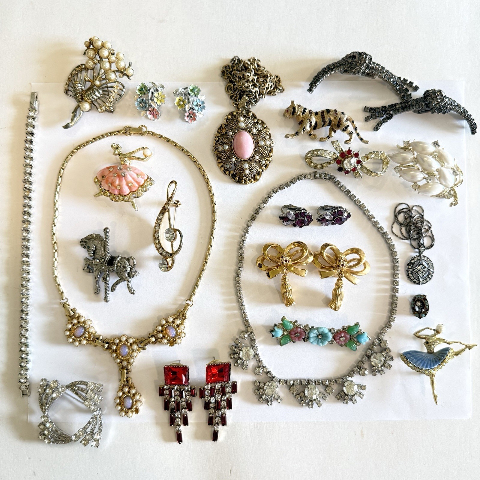 Vintage Rhinestone Jewelry Repair Lot Necklaces Brooch Animal Earrings Colorful