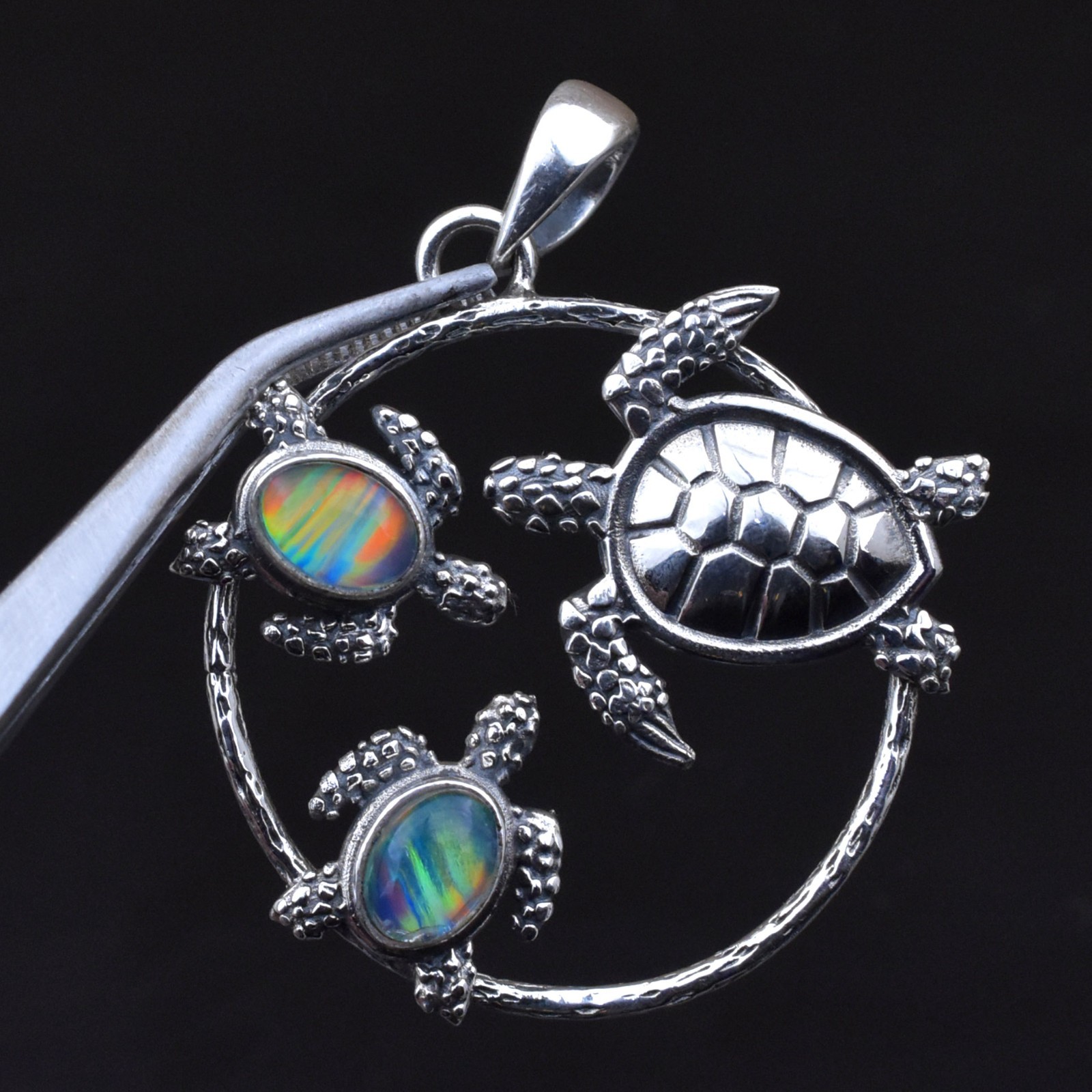 925 Sterling Silver Opal Sea Turtle Pendant, Handmade Jewellery, Gift for Her