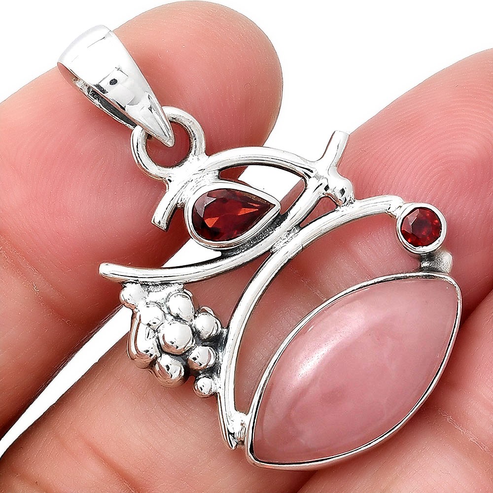 Guava Quartz – Brazil and Garnet 925 Sterling Silver Pendant Jewelry P-1704