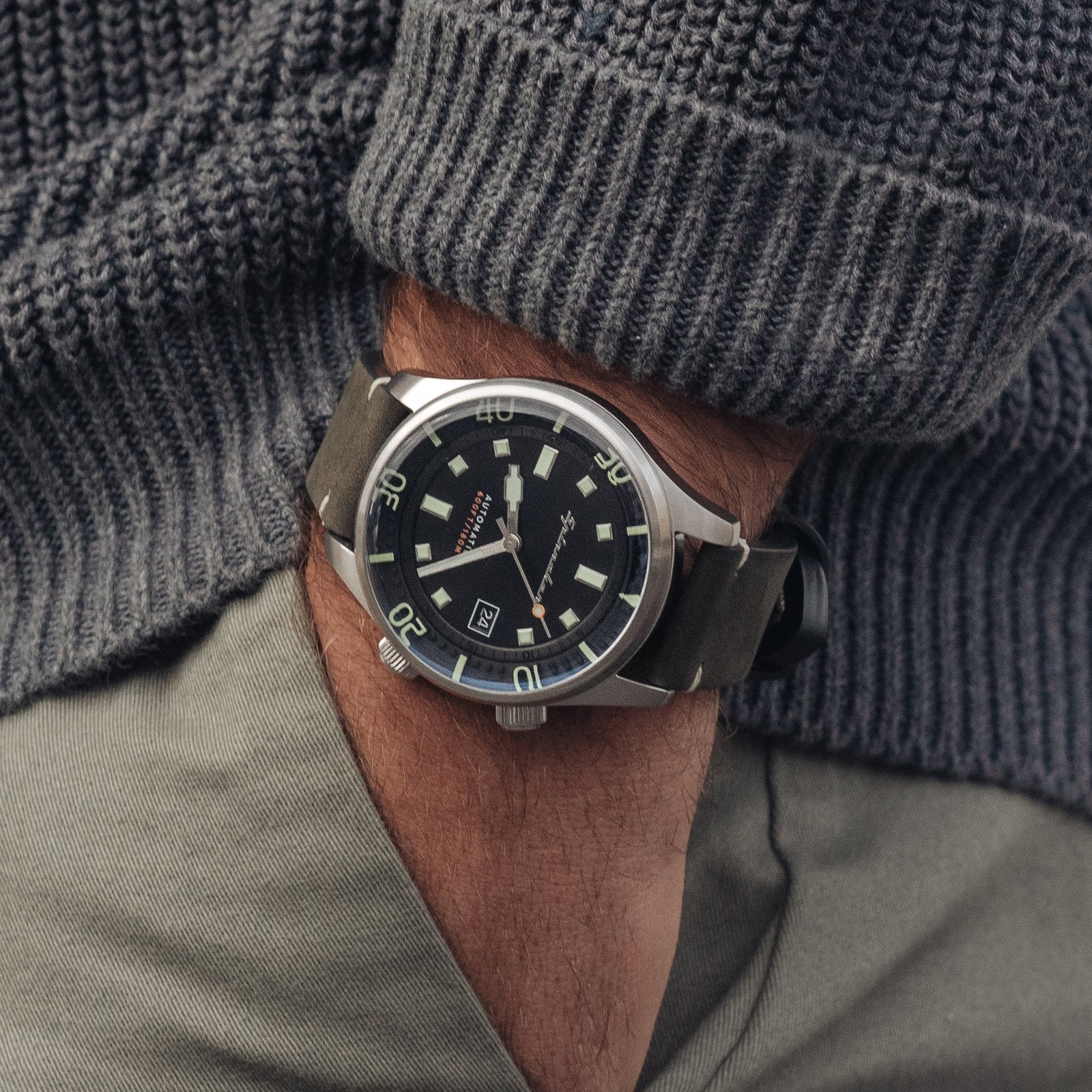 Spinnaker Bradner Black / Green / Leather | Black Dial 42mm Japanese Automatic W