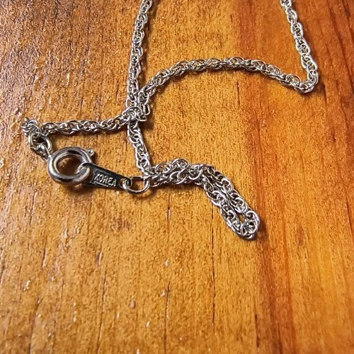 Silver Tone 2.5″ Long Cross Pendant On Chain Marked Made In Korea