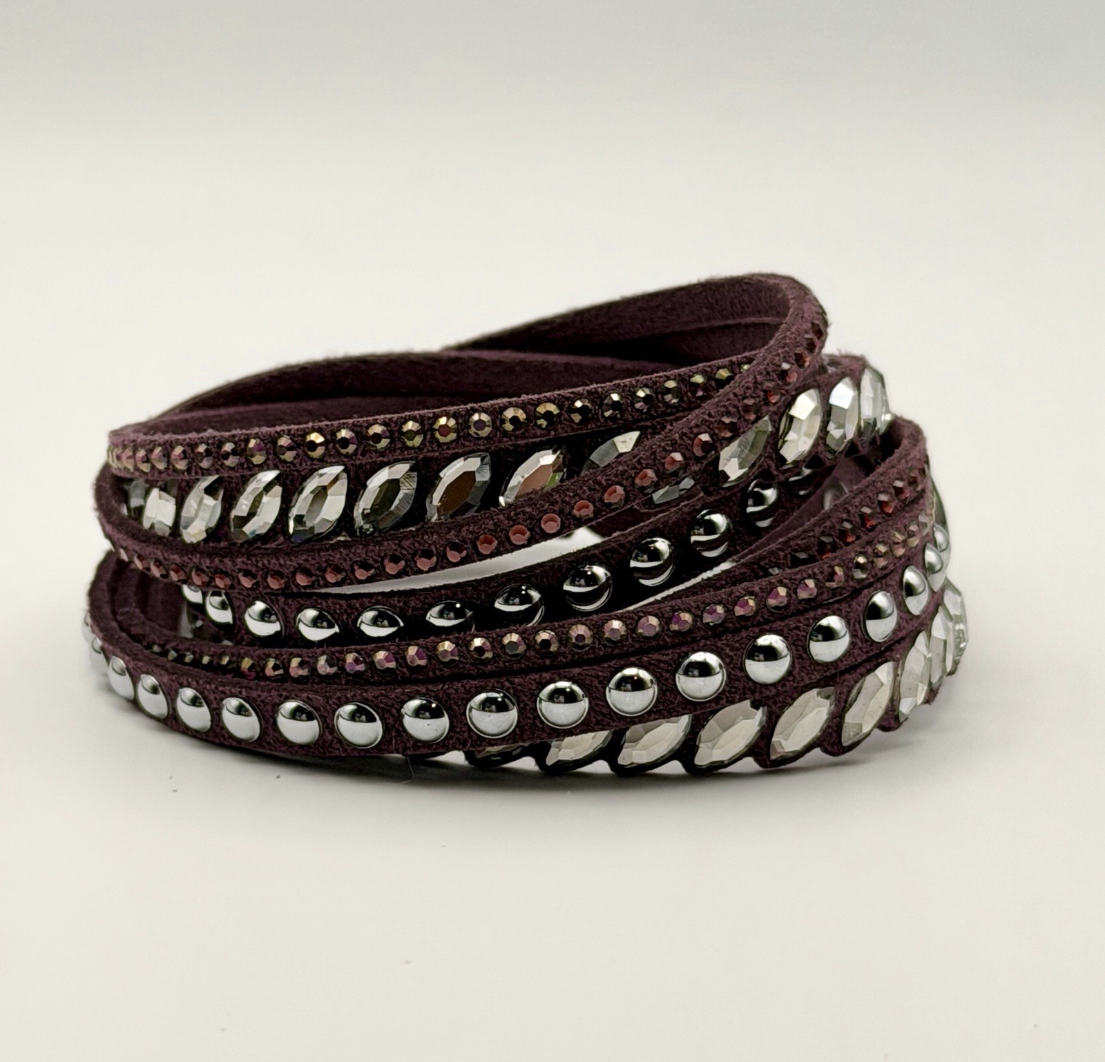 Swarovski Slake Pulse Wrap Bracelet Burgundy Red Alcantara Crystal Studs 5241516