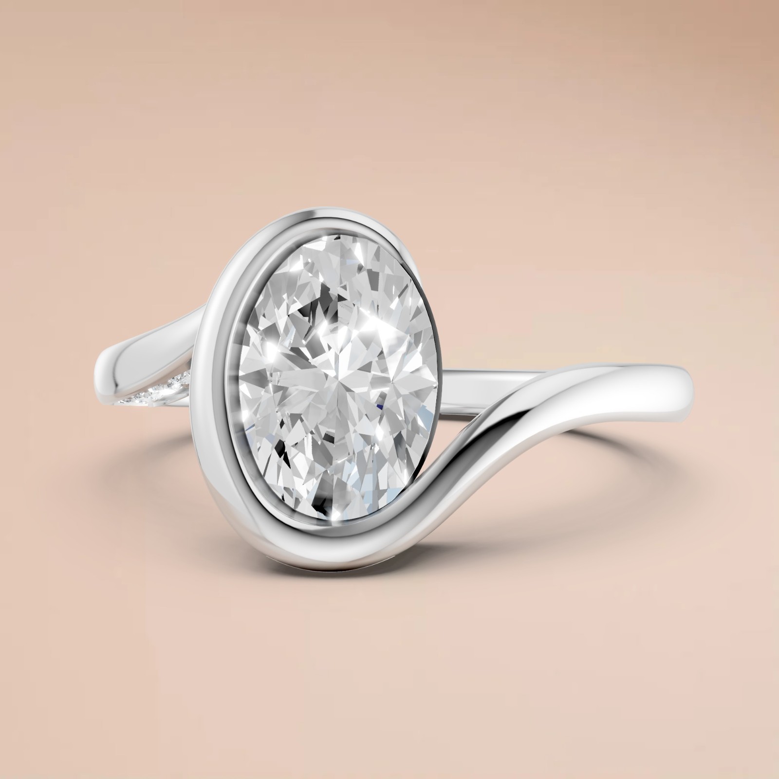 Oval Cut Lab Grown Diamond Bezel Setting Solitaire Engagement Ring