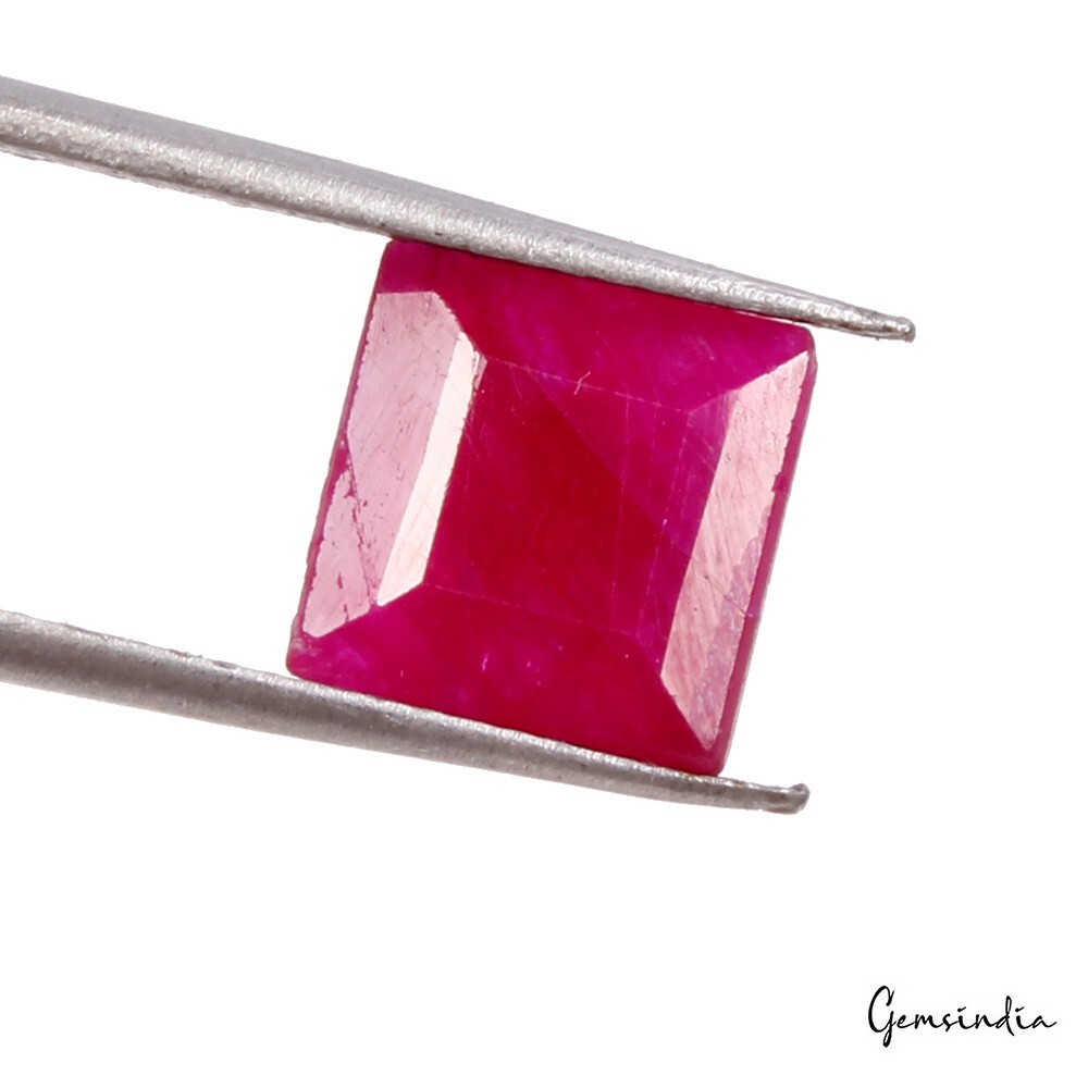 GTL Certified 3.66 Cts Dyed Red Corundum Square Cut Loose Gemstone for Ring