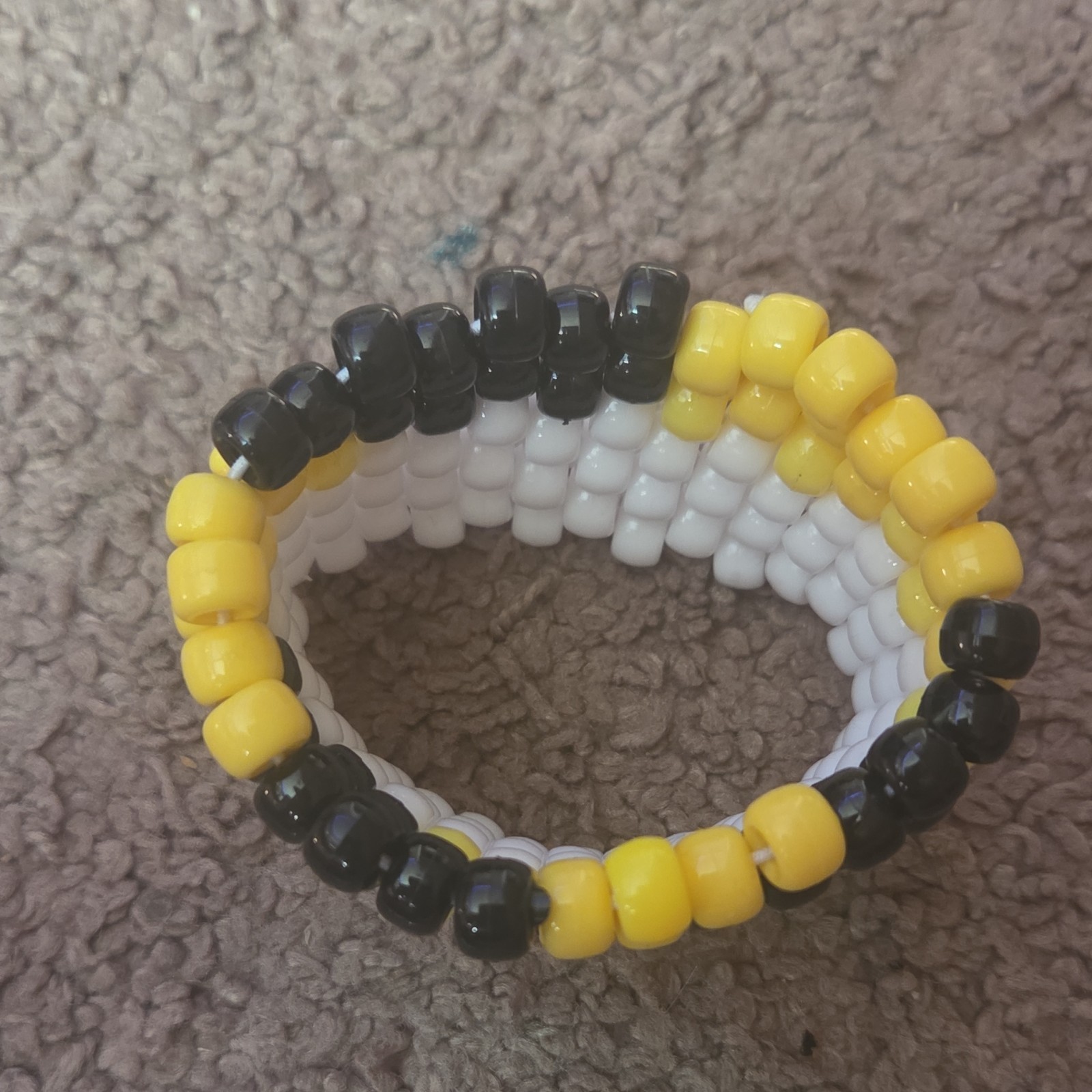 Handmade Murder Drones Beaded Slip-On Bracelet, Plastic, Black Yellow White
