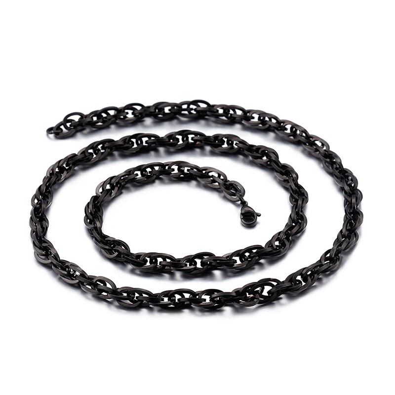 6mm 24” Stainless Steel Twisted chain For Women Mens Necklace Black Jewelry