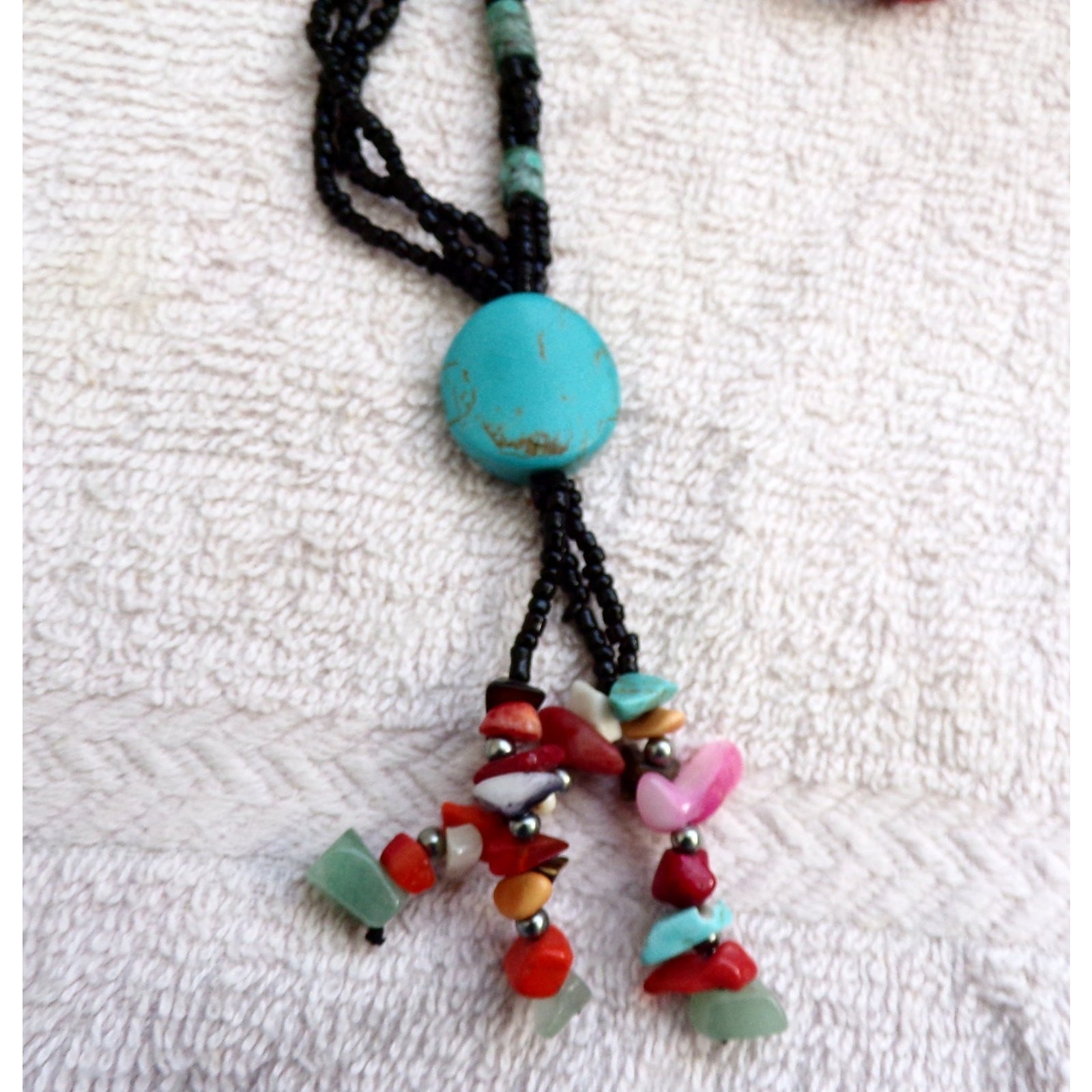 Handmade Beaded Necklace Dyed Howlite Jasper Green Aventurine 16″ Long