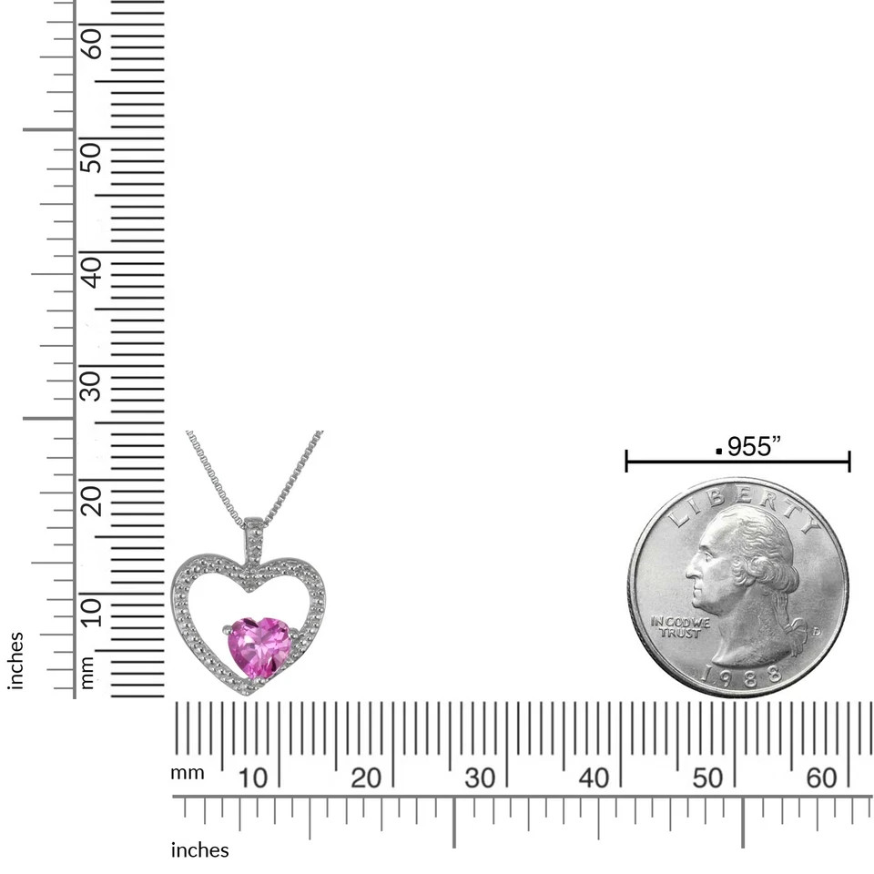 Sterling Silver Heart Pendant Necklace with Ruby-Pink Crystal Accent
