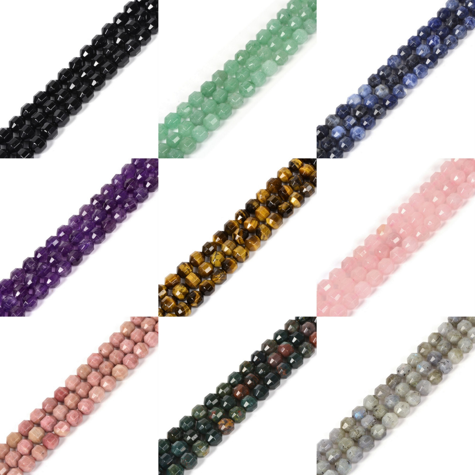 Natural Gemstone 8mm Faceted Double Cone Roller Loose Beads Jewelry Making 15″